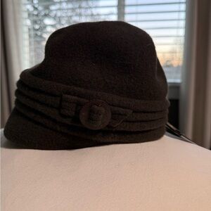 Scala Black Women's Hat with Button Detail